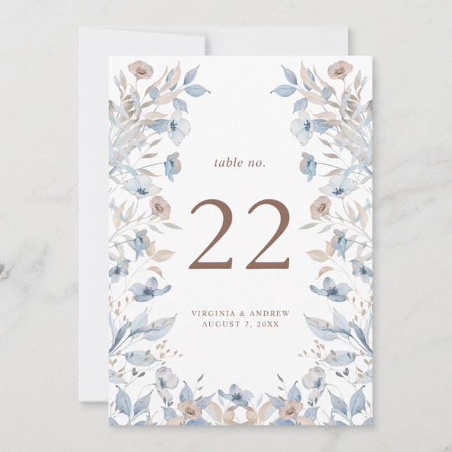 Numéro de table Floral Blue Mariage (Devant)