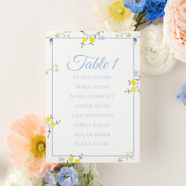 Numéro De Table Floral Blue & Yellow Wedding Seating Chart Card (Créateur téléchargé)