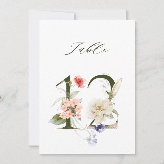 Numéro de table floral botanique 5x7 Numéro 12 (Devant)