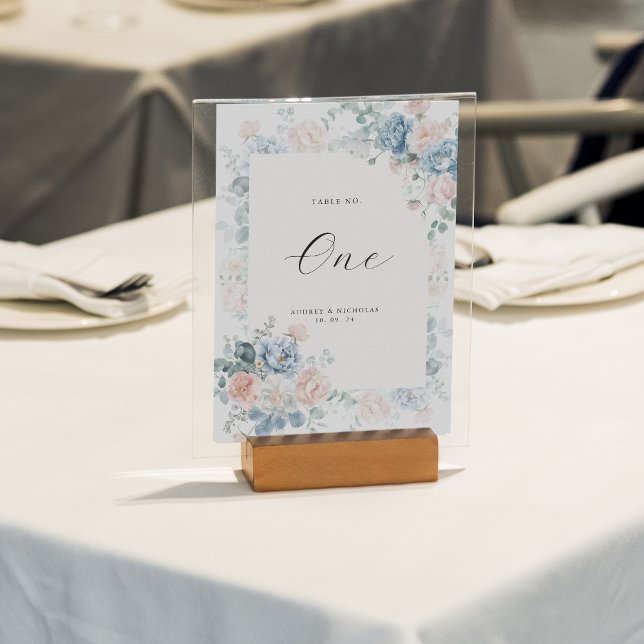 Numéro De Table Floral Dusty Blue Peach Mariage aquarelle (Créateur téléchargé)