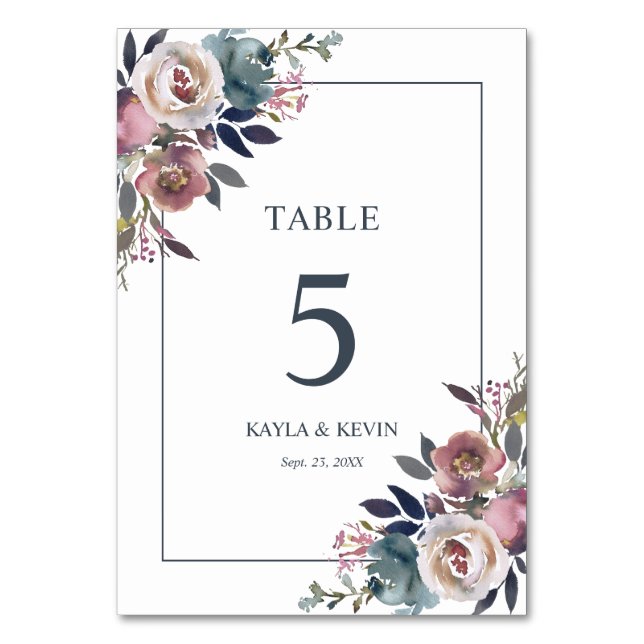 Numéro De Table Floral Dusty Rose Mauve Navy Mariage bleu (Par défaut)