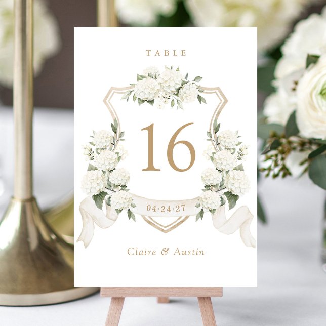 Numéro De Table Floral Elegant Blanc Hydrangea Crest Numéro de tab (Créateur téléchargé)