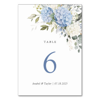 Numéro De Table Floral Elegant Blue Hydrangea Mariage de verdure