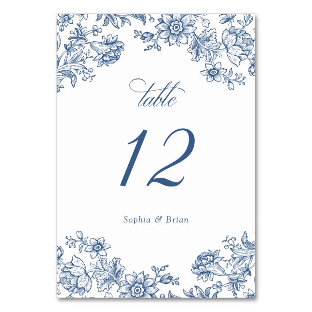 Numéro De Table Floral Elegant Vintage Blue Mariage (Par défaut)