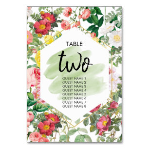 Numéro De Table Floral Garden Aquarelle Mariage Nom des invités