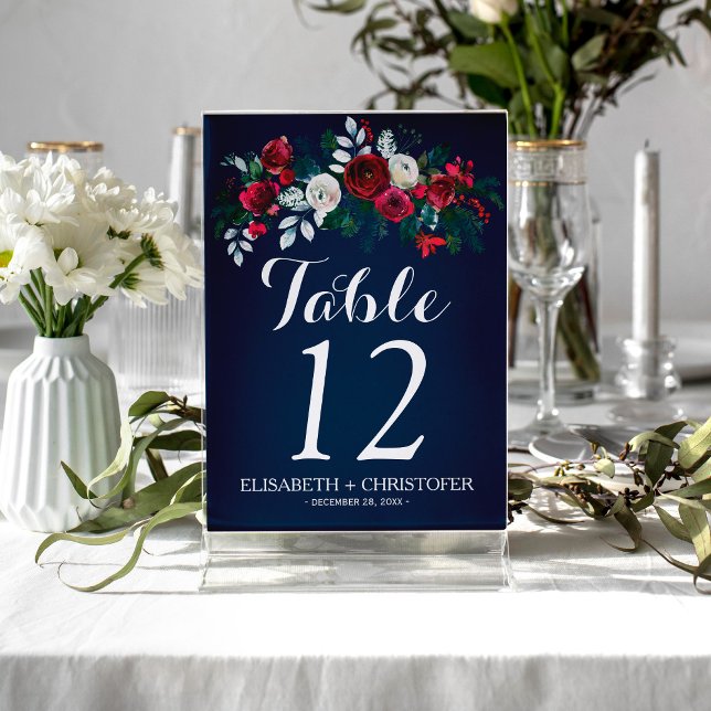Numéro De Table Floral hiver marine bordeaux invité mariage (Créateur téléchargé)