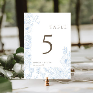 Numéro De Table Floral Line Art Français Bleu Mariage double face