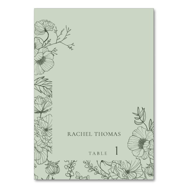 Numéro De Table Floral Line Art Sage Green Mariage Place Card (Par défaut)