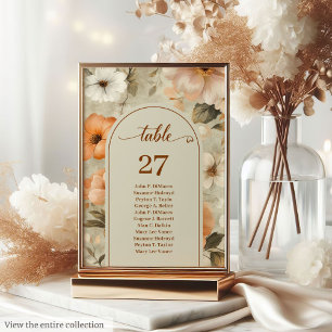 Numéro de table floral Luxe Boho Rouillé Ivoire Sa