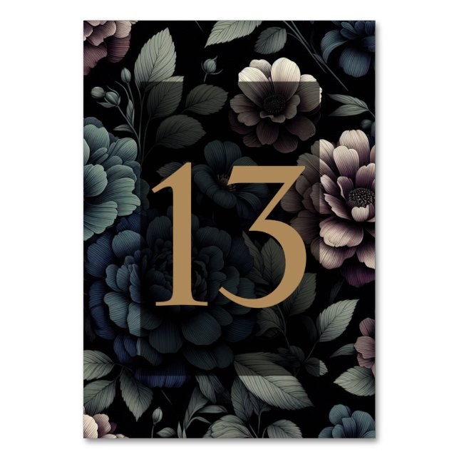 Numéro De Table Floral Moody bleu Tableau 13 (Par défaut)
