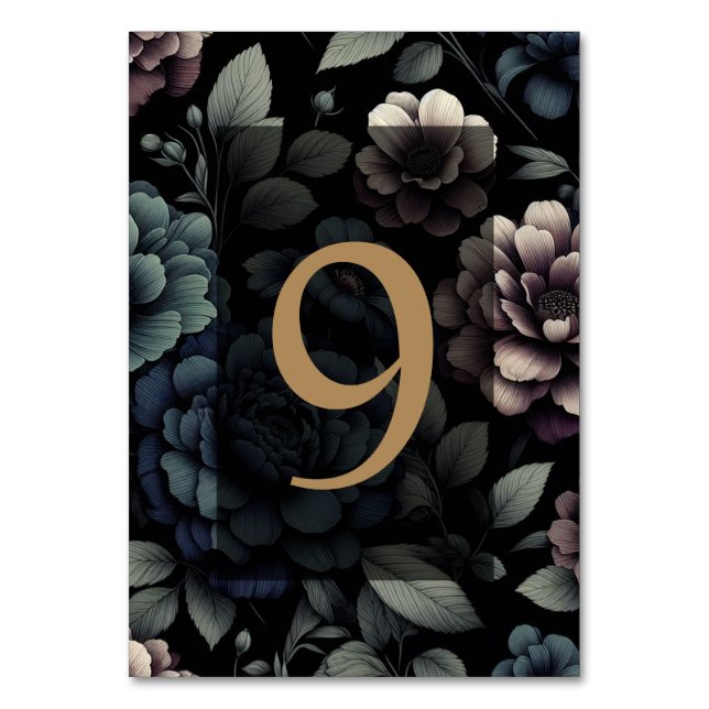 Numéro De Table Floral Moody bleu Tableau 9 (Par défaut)