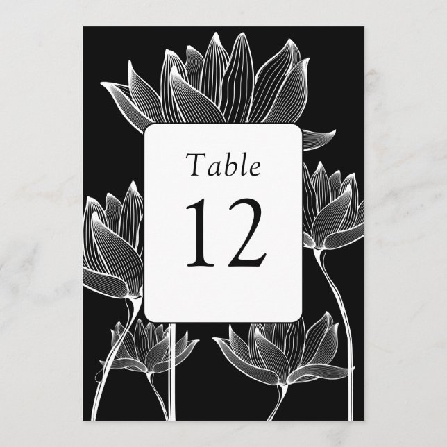 Numéro de table floral noir et blanc moderne (Dos)