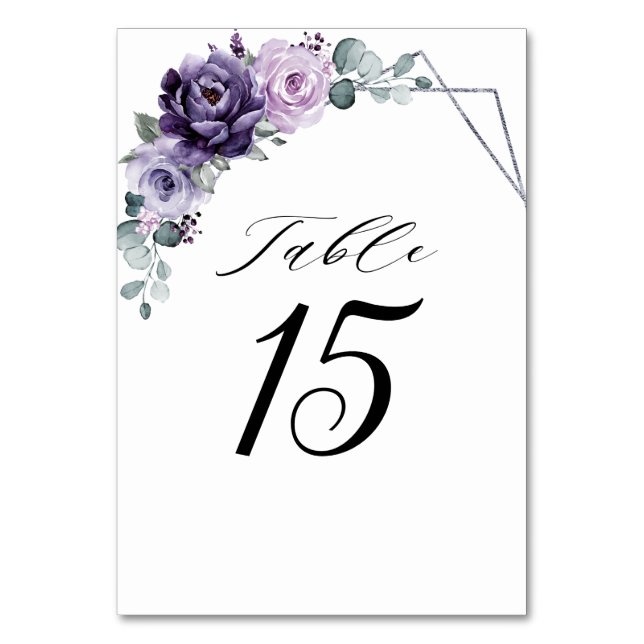 Numéro De Table Floral Plum violet Argent Floroms Mariage géométri (Par défaut)