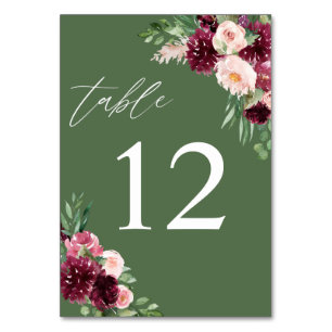 Numéro De Table Floral rose et bordeaux 7 - Vert