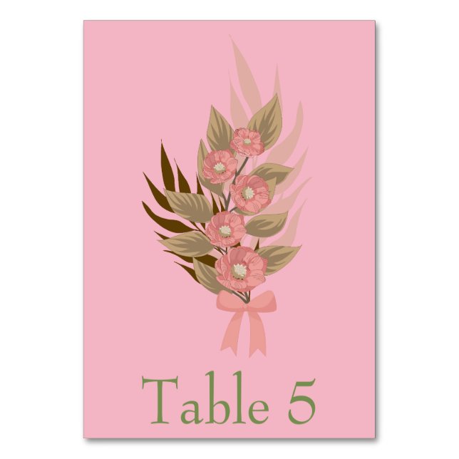 Numéro De Table Floral rose et vert (Par défaut)