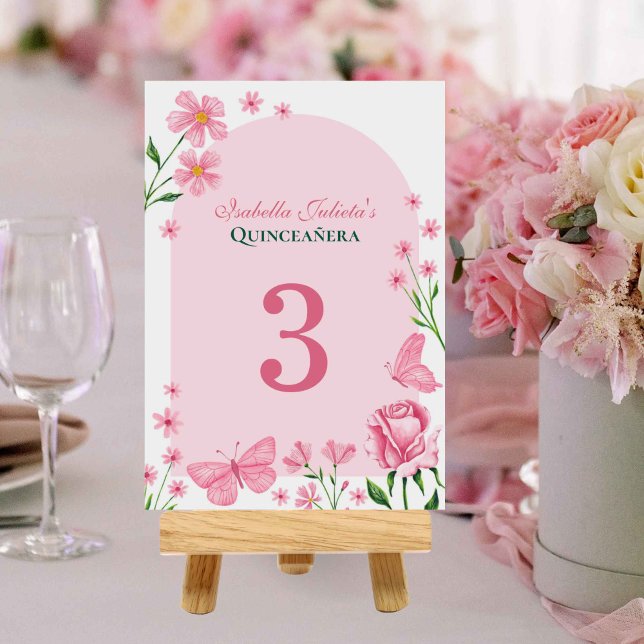 Numéro De Table Floral rose pâle Mis Quince Años Quinceañera (Blush Pink Floral Mis Quince Años Quinceañera Table Number)