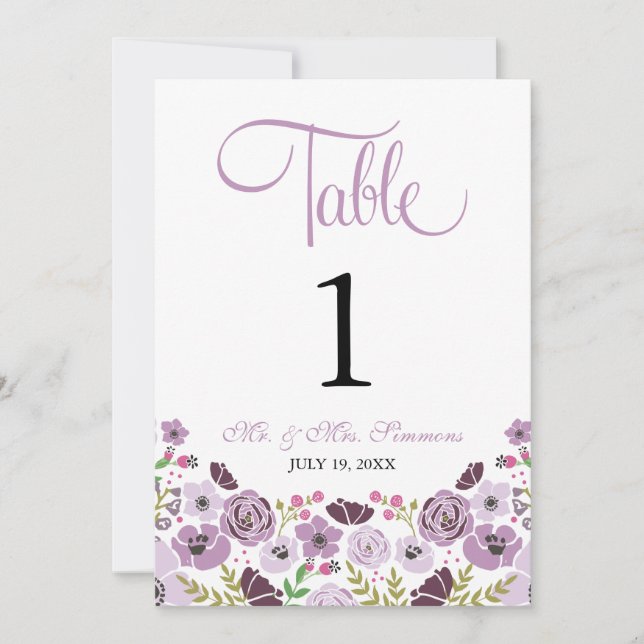 Numéro de table floral | Violet (Devant)
