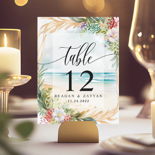 Numéro De Table Floral Watercolor Beach Scène Mariage d'été