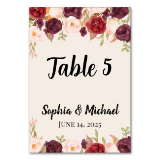 Numéro De Table Floral Wedding 