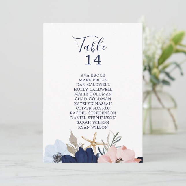 Numéro de table florale marine moderne Cartes de s (Debout devant)