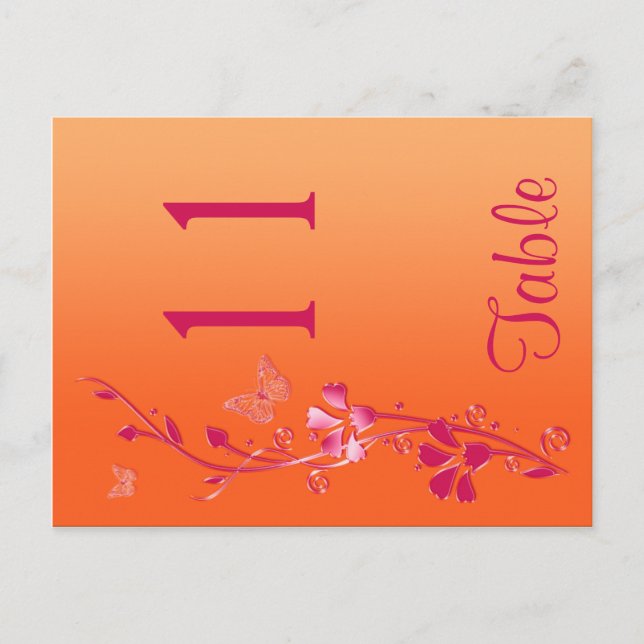 Numéro de table florale rose et orange à deux côté (Devant)