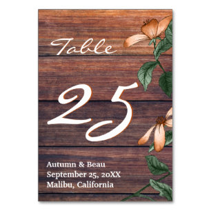 Numéro De Table Florales d'orange brûlées rustiques