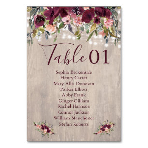 Numéro De Table Floraux d'aquarelle en bois avec cordes légères