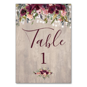 Numéro De Table Floraux d'aquarelle en bois avec cordes légères