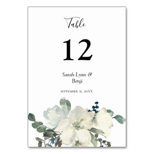 Numéro De Table Flore bleu et blanc poussiéreux - blanc V2