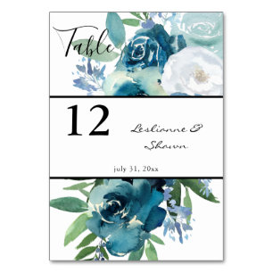 Numéro De Table Flore bleu foncé 2