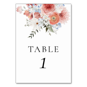 Numéro De Table Flore de Pêche Bleu Dusty
