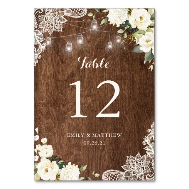 Numéro De Table Flore Rustique dentelle de bois éclaire les jarres (Par défaut)
