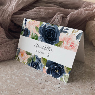 Numéro De Table Flush et Navy Flowers Cartes-Mariages blanches