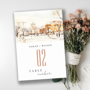 Numéro De Table Forgo North Dakota City Scape Mariage d'aquarelle