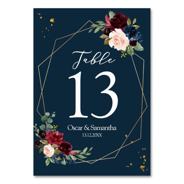 Numéro De Table Frame Rustique Bourgogne Marine Blue & Red Gold Fl (Par défaut)