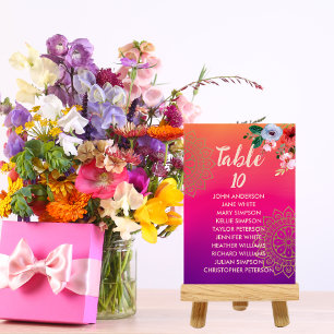 Numéro De Table Fuchsia rose orange violet brillant et gras floral