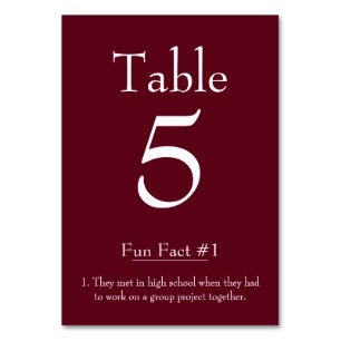 Numéro De Table Fun Fact sur la mariée et la chambre Bourgogne