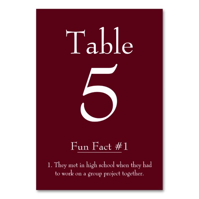 Numéro De Table Fun Fact sur la mariée et la chambre Bourgogne (Par défaut)