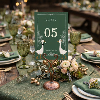 Numéro De Table Funny Goose Wedding Custom Names Rustic Green