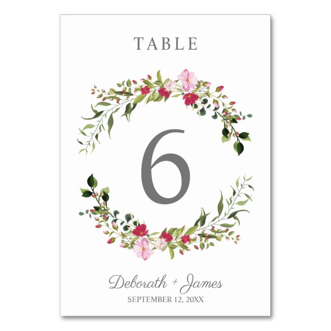 Numéro De Table Garland floral romantique en rose et rouge pour Ma (Dos)
