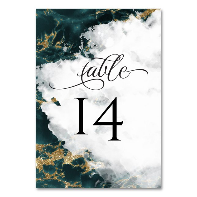 Numéro De Table Géode aquarelle Smokey Teal BarefootBride™ (Par défaut)