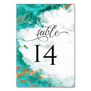 Numéro De Table Géode Marbré Aquarelle Turquoise BarefootBride™