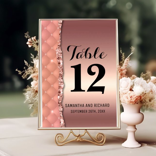 Numéro De Table Glam Rose Gold Parties scintillant déchiré métal (Créateur téléchargé)