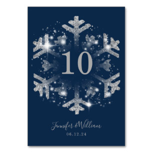 Numéro De Table Glam Snowflake Xmas Mariage Silver Navy