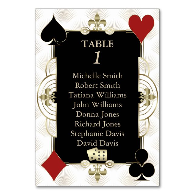 Numéro De Table Glamorous Gold Casino Vegas Poker Wedding (Dos)