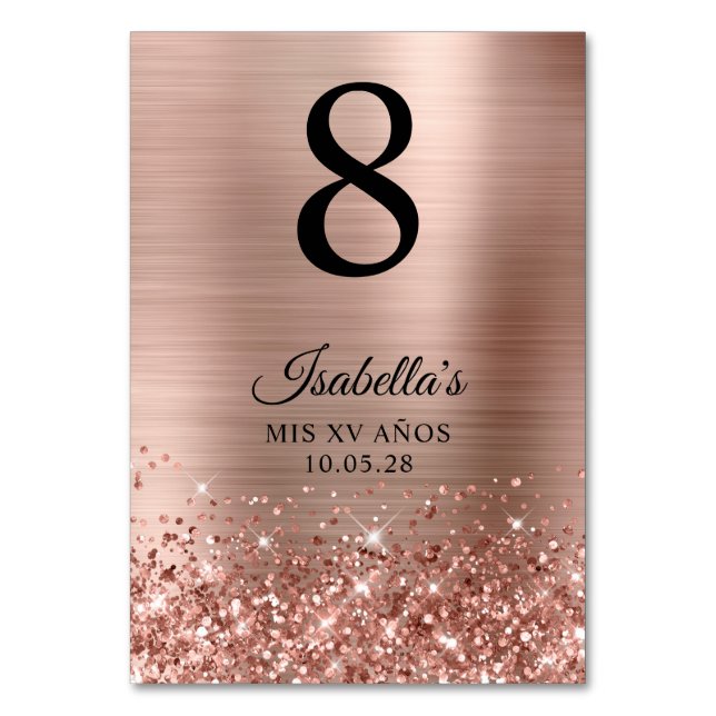 Numéro De Table Glitter Rose Gold Foil Mis XV Anos (Par défaut)