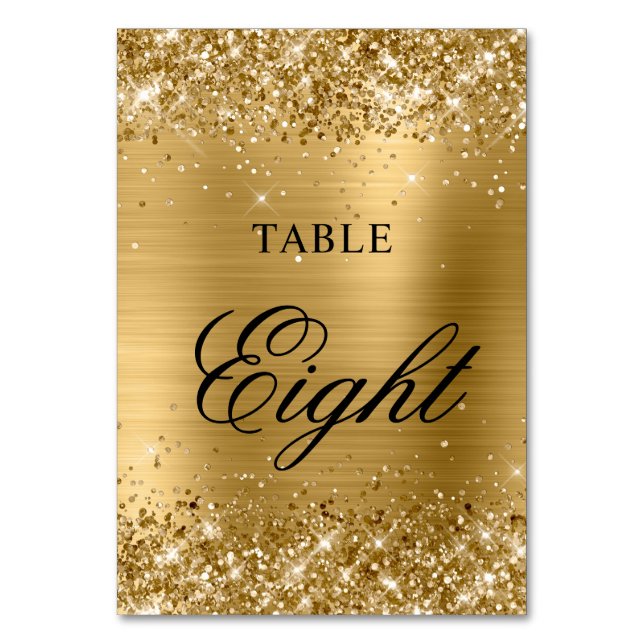 Numéro De Table Glittery Gold Foil Fancy Classic Calligraphie (Dos)