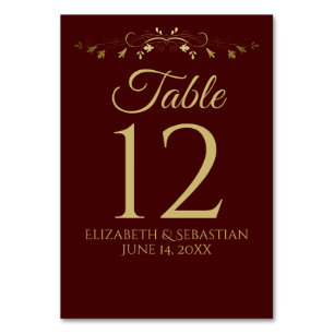 Numéro De Table Gold & Auburn Brown Vintage Border Elegant Wedding