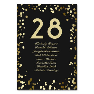 Numéro De Table Gold Confetti Black Table Numéro avec des noms