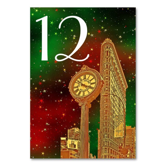Numéro De Table Gold Flatiron Building NYC Skyline #2 Xmas Starry (Dos)